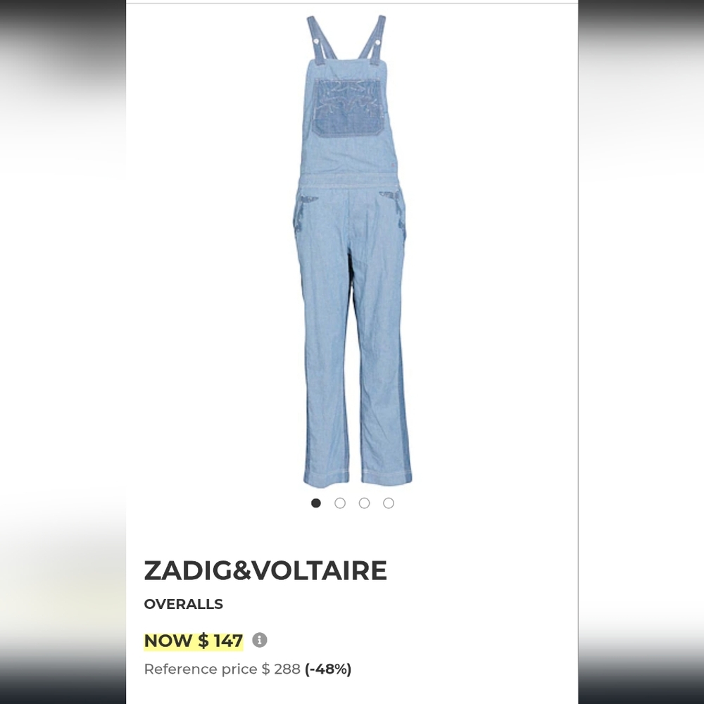 Zadig & Voltaire Striped Langer Soft Denim Overalls Size Small Blue - Picture 2 of 15